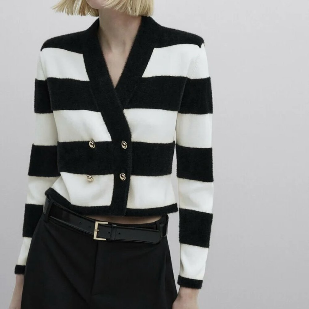 MASSIMO DUTTI ! Crossover striped Cardigan With Buttons